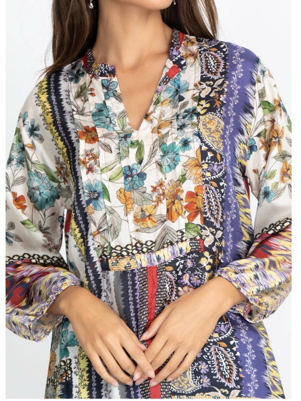 Johnny Was Betzy Khalani Silk Tunic Boho Print Size M